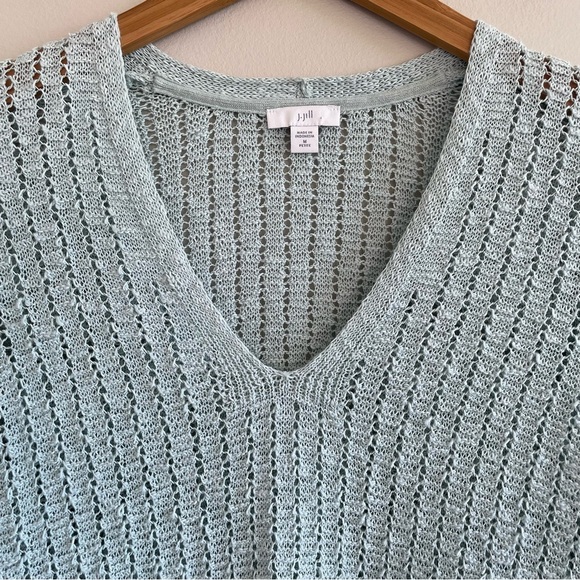 J. Jill Women's Open-Knit V-Neck Sweater Aegean Mist Size Medium Petite - Picture 8 of 9